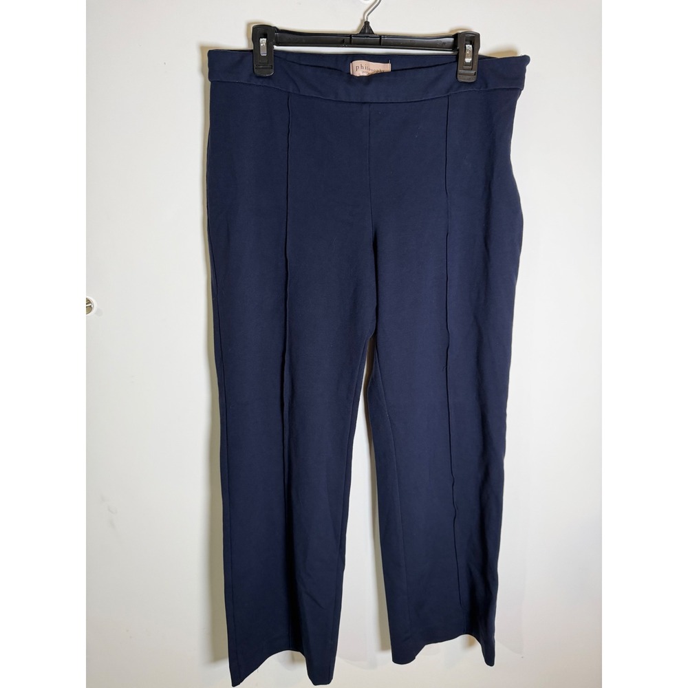 Philosophy Petite Navy Blue Pintuck Seam Ponte Knit Trousers PXL Side Zip